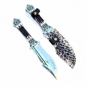 چاقو شکاری زیبارویان تیغه فولاد استیل دسته طرح شاخ 